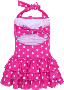 Girls Kids Bathing Suits Polka Dot Adjustable Halter Beach Sport One Piece Swimsuit Swimwear