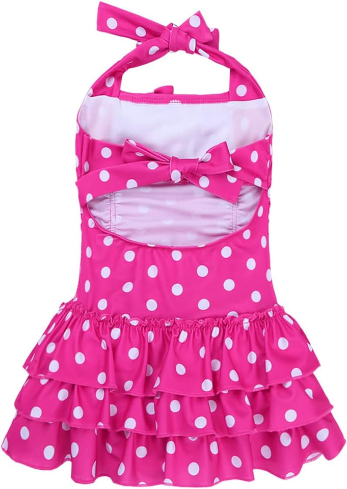 Girls Kids Bathing Suits Polka Dot Adjustable Halter Beach Sport One Piece Swimsuit Swimwear