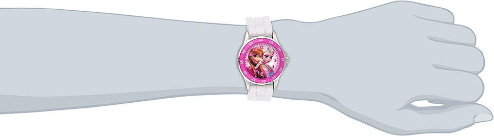 Kids' FZN3550 Frozen Anna and Elsa Watch with White Rubber Band, White, Quartz Movement