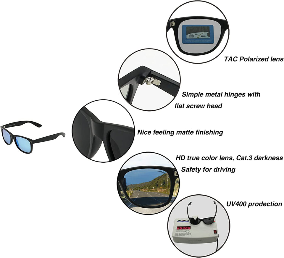 Classic Rectangle Polarised Matte Finished Sunglasses for Women and Men for Hiking Traveling and Gift