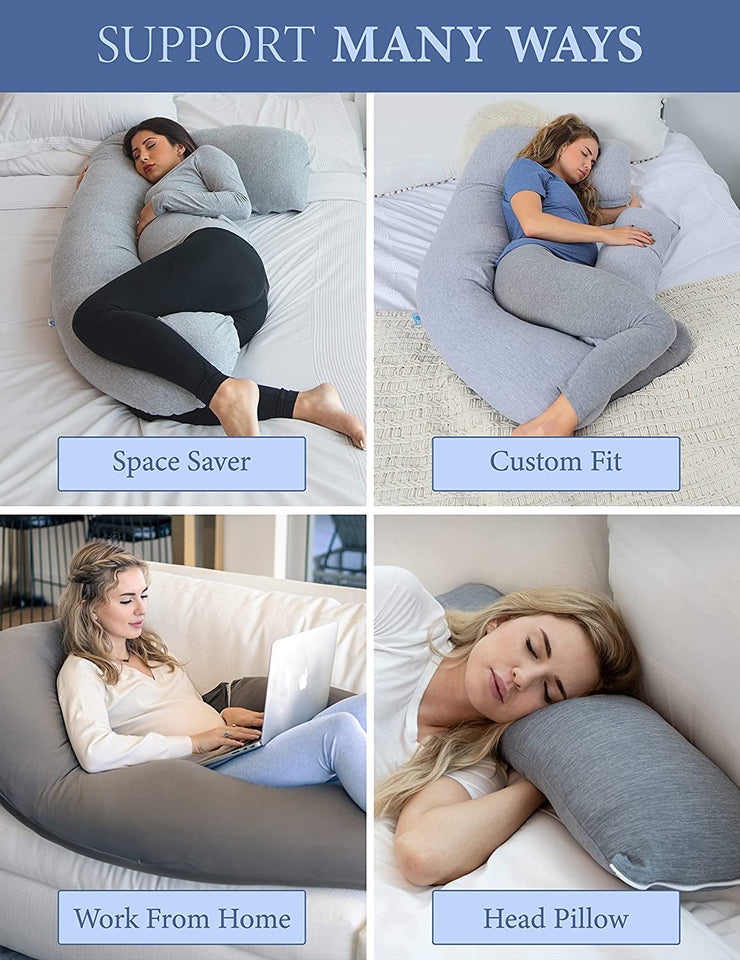 Pregnancy Pillow U-Shape Body Pillow, Maternity Pillow Support Detachable Extension - Machine Washable Jersey Cover
