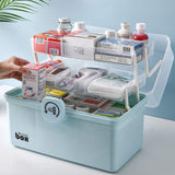 Household Medical Kit Portable Medicine Box Storage Locked Organizer Fold Organiser Blue 34X21.5CM