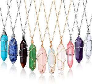 10 Pieces Hexagonal Crystal Pendant Necklace,  Full Wire Wrap Gemstone Necklace for Women Girls pattanaustralia