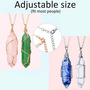 10 Pieces Hexagonal Crystal Pendant Necklace,  Full Wire Wrap Gemstone Necklace for Women Girls pattanaustralia