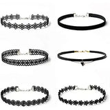 6 PCS Necklace Black Velvet Choker Set Classic, Gothic, Tattoo Lace Chokers Pattan Australia