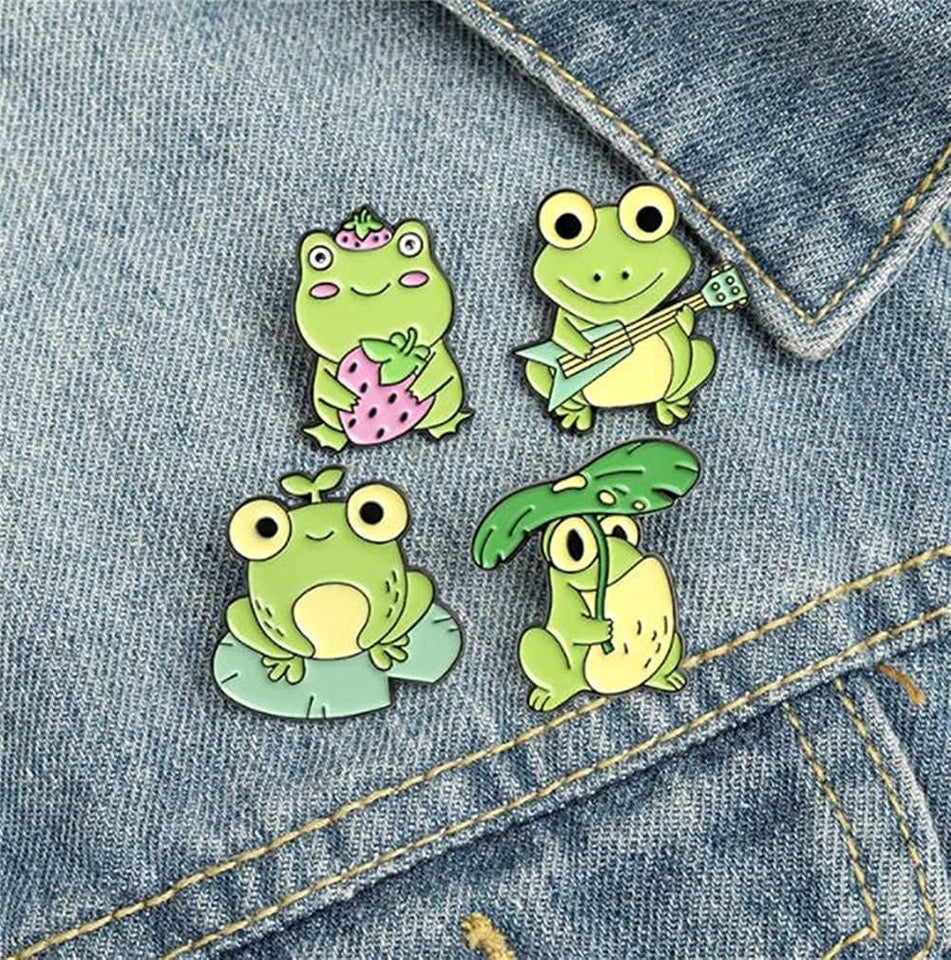 Cute Frog Enamel Brooch Pin Set Cartoon Animal Pins Creative Lapel Pins Frog Enamel Pin Brooch for Backpacks Hats Bags