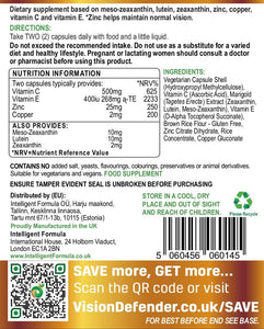 plus Eye Supplement: AREDS2 Formula Vitamins, Minerals (Lutein, Zinc) Enhanced with Meso-Zeaxanthin for Complete Eyes/Eyesight Health Care & Support. 60 Easy-To-Swallow Vegan Capsules