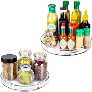 2-Pack Lazy Susan Turntable(23.5Cm+27Cm), Clear Kitchen Counter Cabinet Turntable Organiser, Fridge Turntable, Multifunctional Spice Rack for Bathroom, Pantry, under Sink, Perfume