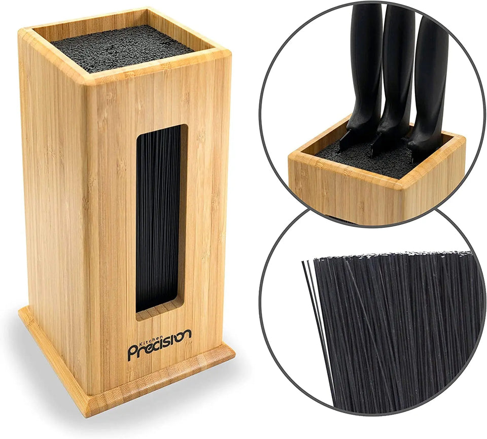 Square Knife Block Holder - Bamboo Knife Stand and Storage Organiser to save Kitchen Counter Space - Wooden Knife Holder for Large and Medium Knives - Kitchen Storage & Organisation