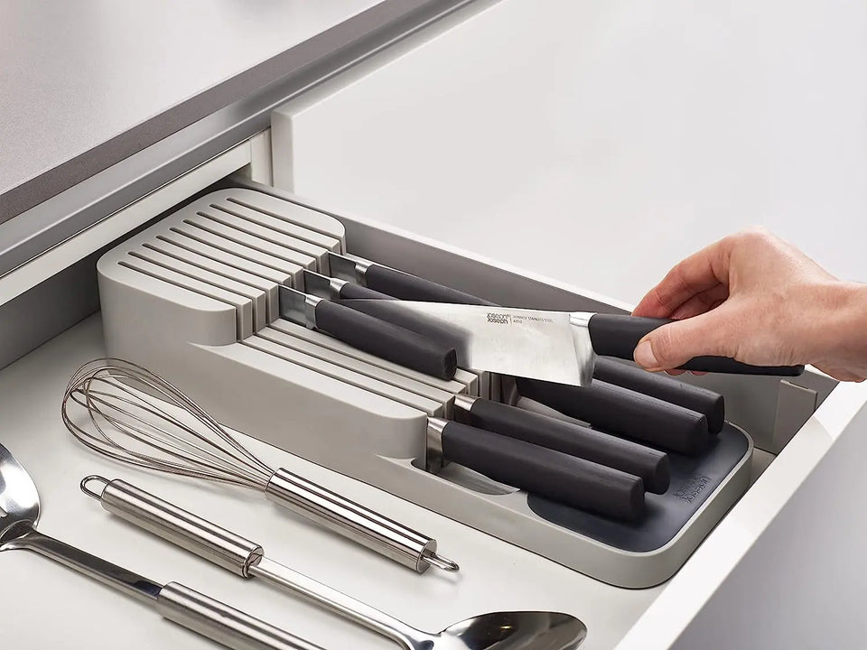 Dream Drawers 2-Piece Drawer Organisation Set with Large Cutlery Organiser and Knife Organiser - Grey