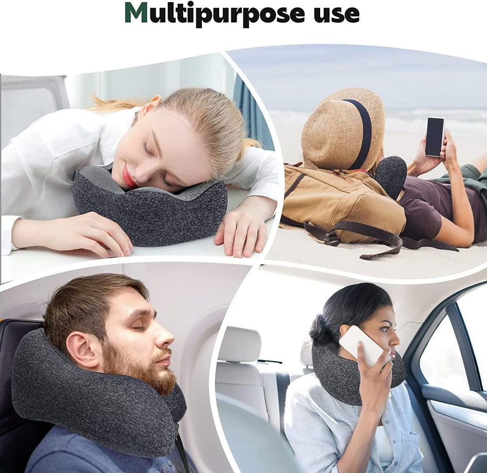 Travel Pillow Neck Support,Memory Foam Neck Pillows for Travel Airplane, 360-Degree Head Support,Travel Kit with 3D Contoured Eye Masks,Earplugs.