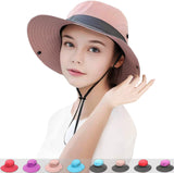 Kids Sun Hat, UPF 50 Sun Protection Wide Brim Bucket Hat with Chin Strap Adjustable for Girl/Boy