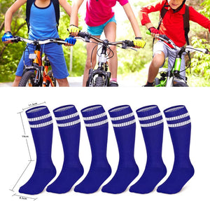 3 Pairs Kids Knee High Soccer Socks Athletic Sports Team Socks for 7-12 Years Old Youth Boys and Girls (US Size 3-6）