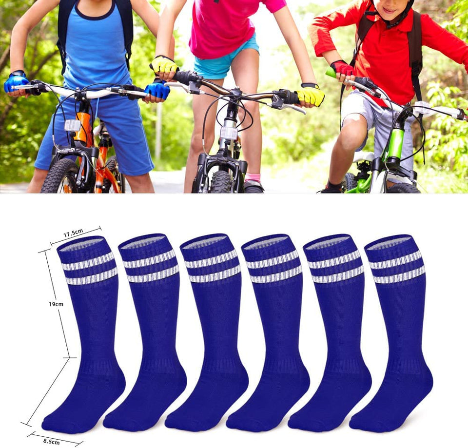 3 Pairs Kids Knee High Soccer Socks Athletic Sports Team Socks for 7-12 Years Old Youth Boys and Girls (US Size 3-6）