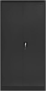 Locker Cabinet Steel Filing Cabinet 185Cm Lockable File Storage Cupboard 2 Door 4 Shelves Office Home Stationary Black