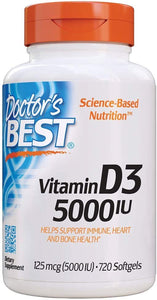 Vitamin D3 5000IU, Non-Gmo, Gluten Free, Soy Free, Regulates Immune Function, Supports Healthy Bones, 720 Softgels