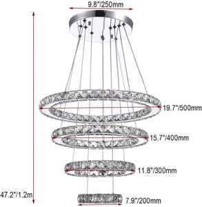 LED Modern Crystal Chandeliers 3 Colors Dimmable Remote K9 Crystal Flush Mount Ceiling Light Fixture 4 Rings Pendant Light Fixture for Bedroom Living Room Dining Room Kitchen Entryway