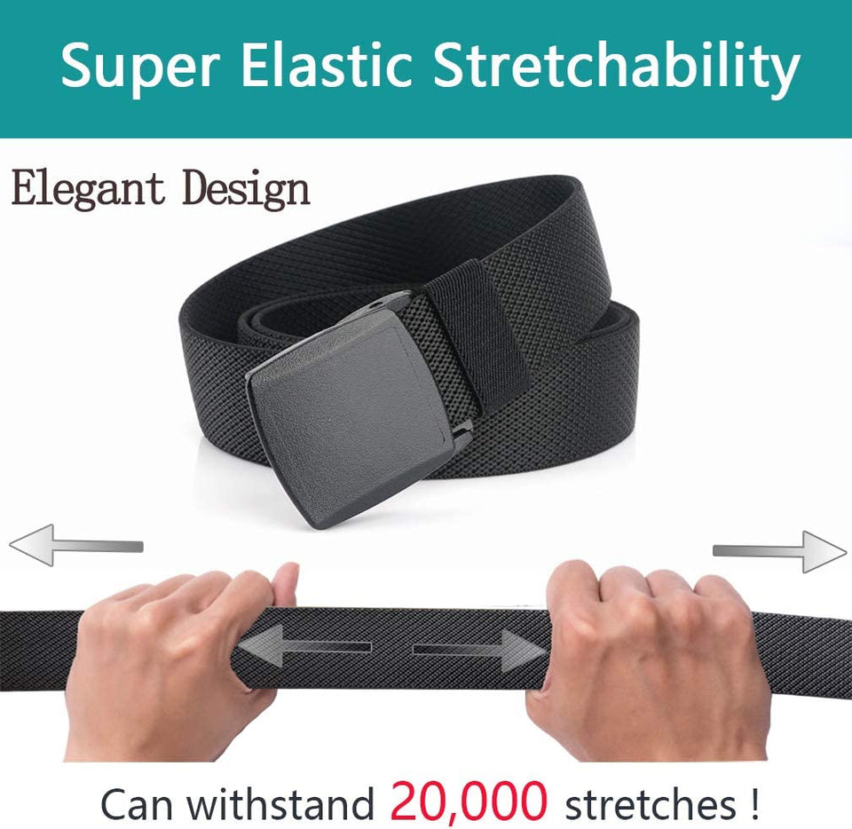 Belts for Men,Elastic Stretch Belt with YKK Plastic Buckle, Breathable Canvas Waist Belt for Work Outdoor Cycling Hiking, Adjustable for Pants Size below 46Inches[53"Long1.5"Wide]