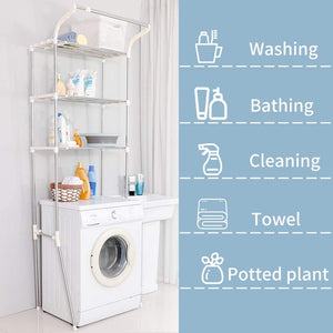 3-Tier Adjustable Washing Machine Rack over Toilet Bathroom Organizer above Washer Dryer Storage Shelf Space Saving Rack, White