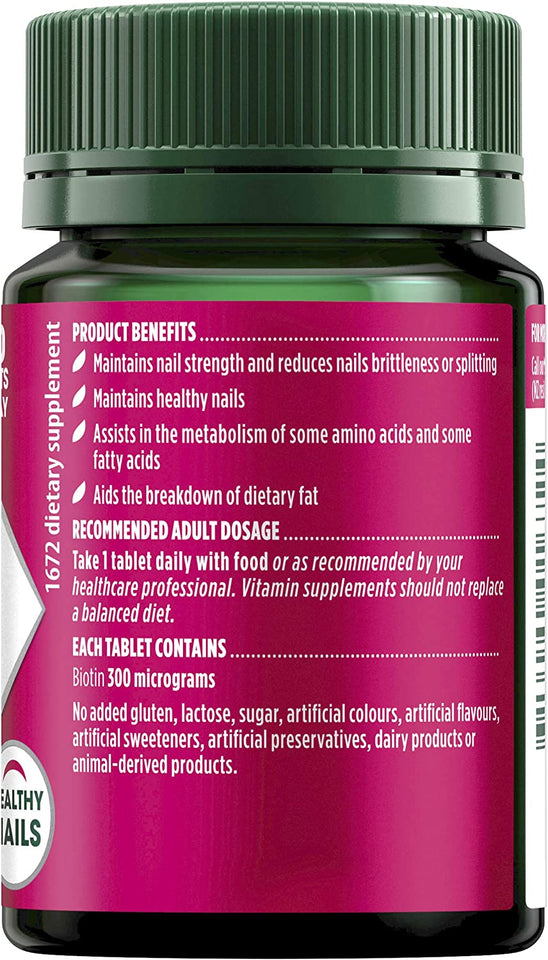 Nature’S Own Biotin 300Mcg - Maintains Healthy Nails - Aids in the Breakdown of Dietary Fat, 100 Tablets