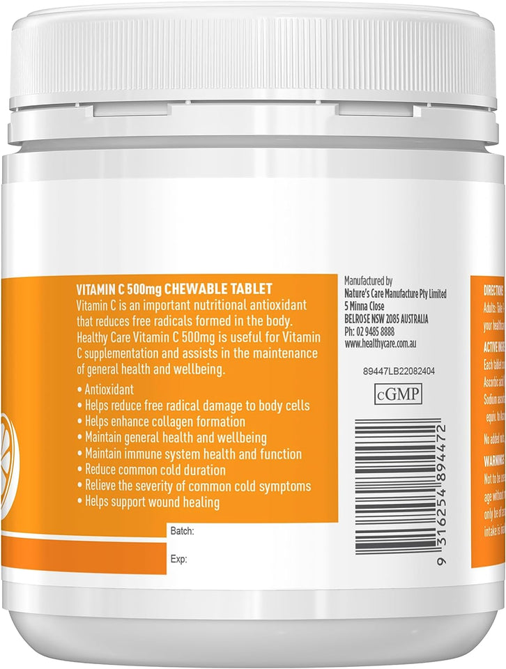 Vitamin C 500Mg - 300 Chewable Tablets | Supports Immune System