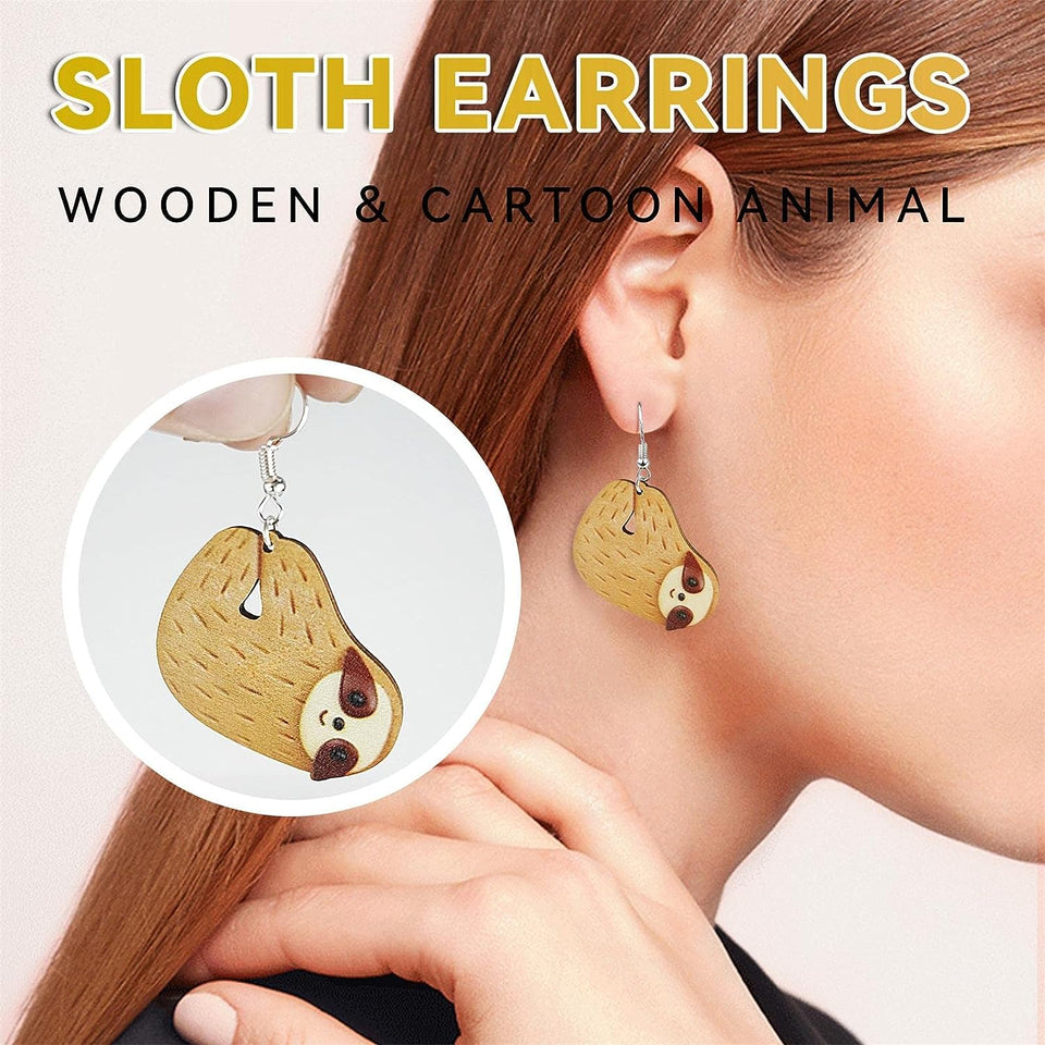 Animal Dangles Earrings | Sloth Dangle Earrings Stud | Cute Wooden Ear Studs for Women, Girls, Sloths Lovers, 1 Pair, Unique Birthday Gift