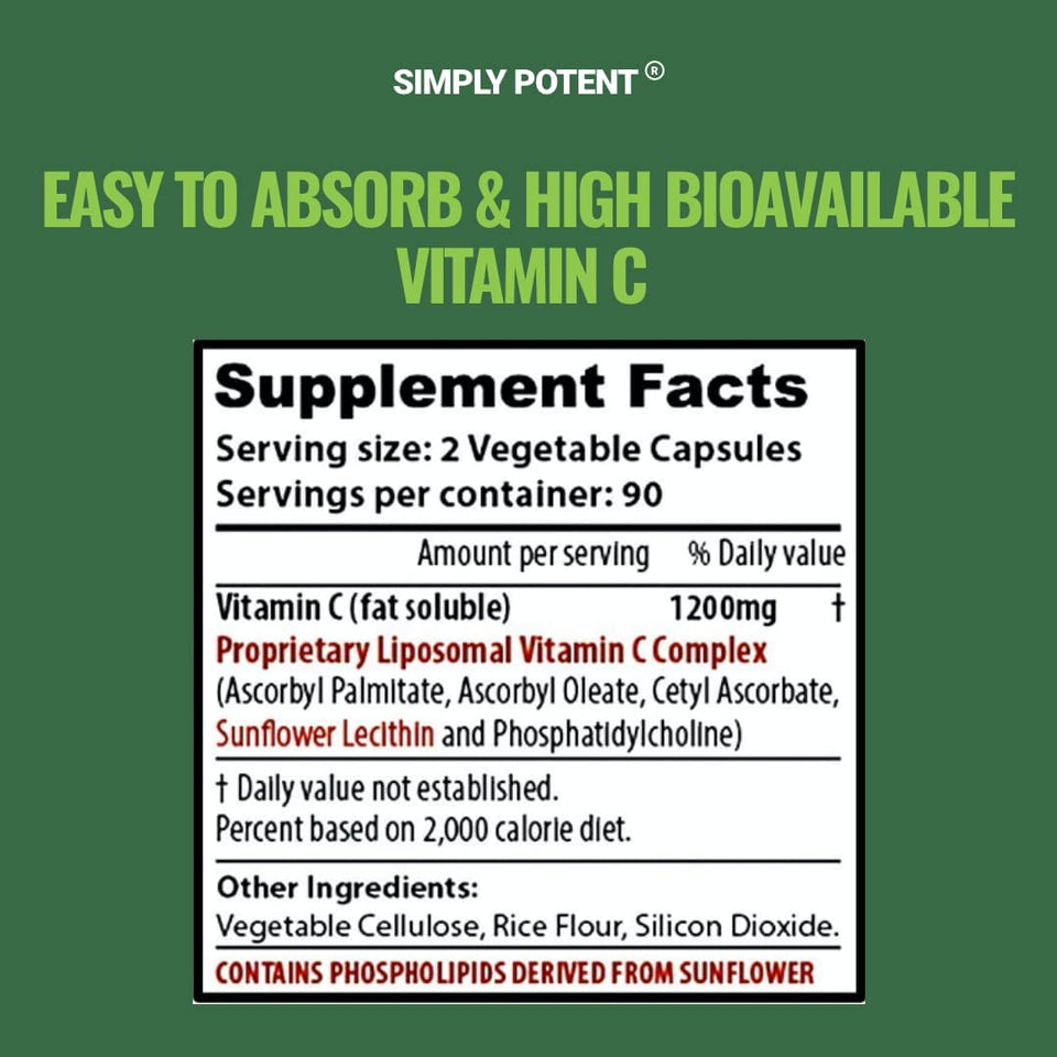 Liposomal Vitamin C 1200Mg, 180 Vit C Capsules, Stronger Supplement than Liposomal Vitamin C 1000Mg or Vitamin C 500Mg, High Dose Ascorbic Acid Vitamin C Antioxidant for Collagen Immune Support Heart