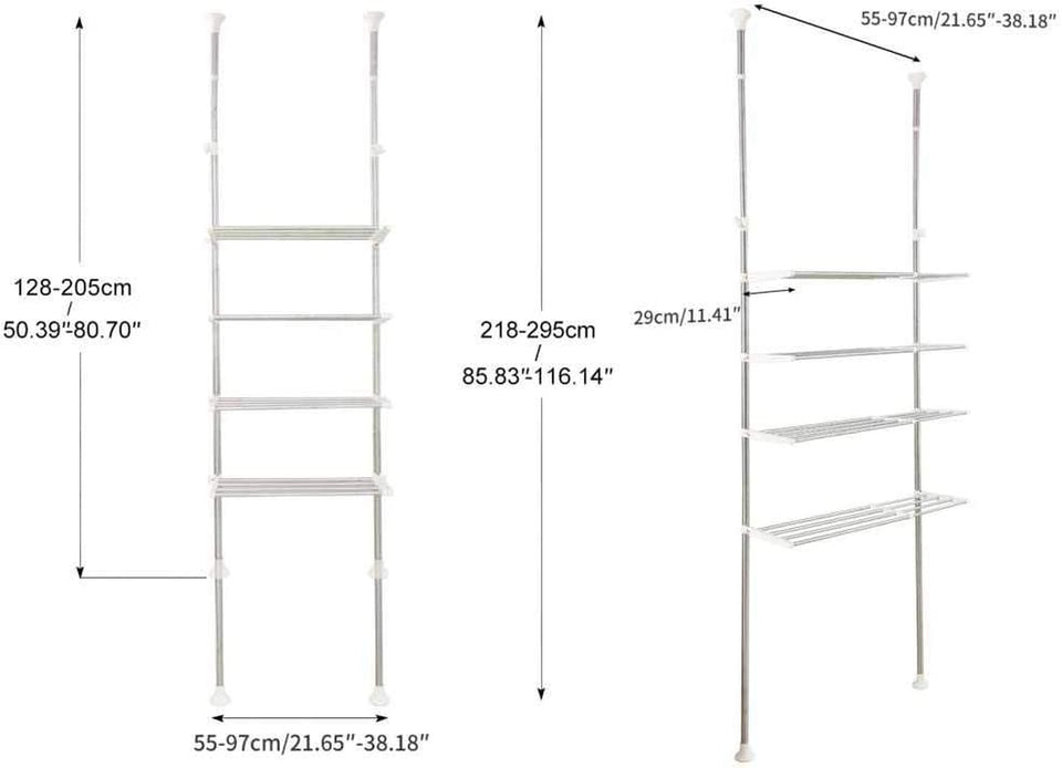 4-Layer Expandable Laundry Shelf over Toilet Washing Machine Storage Rack Bathroom Organizer Tension Pole Space Saver for Small Spaces, Ivory