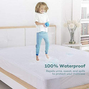 Waterproof Quilted Mattress Protector Queen Fitted Bed Topper, Hypoallergenic, Super Soft -Breathable and Noiseless Mattress Cover Stretches up to 40Cm Deep Mattress Support (Queen 155X200)