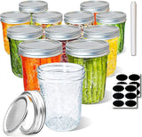 Glass Mason Jars with Airtight Lids, 500ML Flowbyoz Dimond Pattern Quilted Crystal Wide Month Canning Jars 16 OZ with Regular Lids and Labels & Marker, Storage Pickle Jars & Canisters (12)