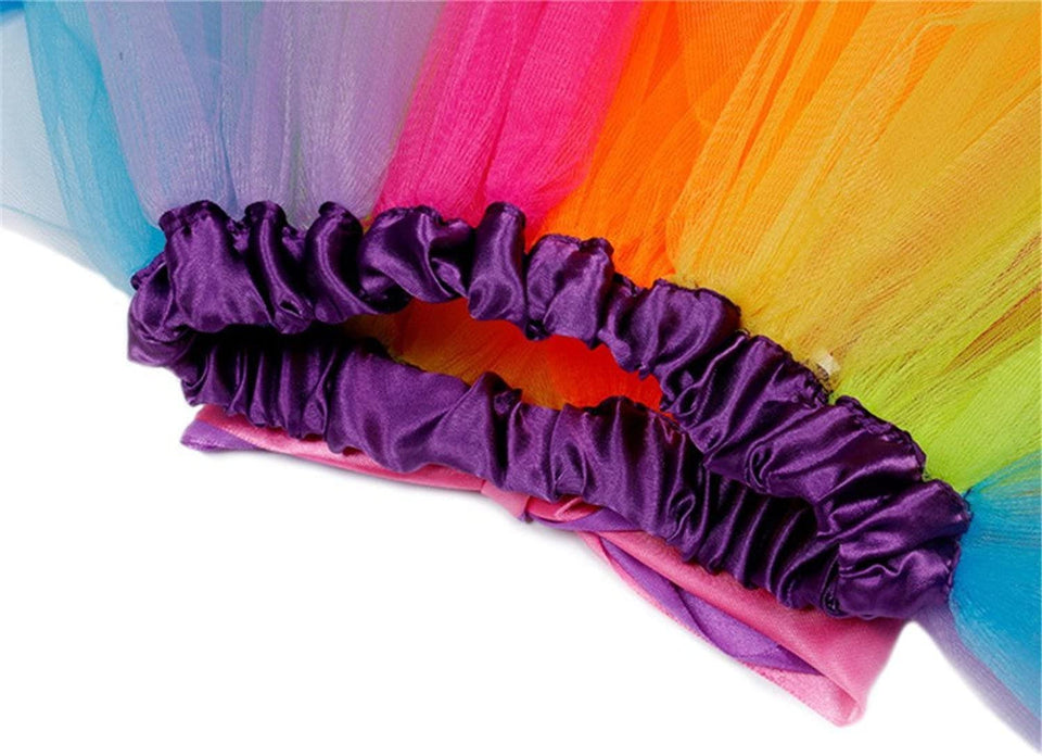 Girls Layered Rainbow Tutu Skirt with Unicorn Horn Headband Outfits for Birthday Party Dress Up