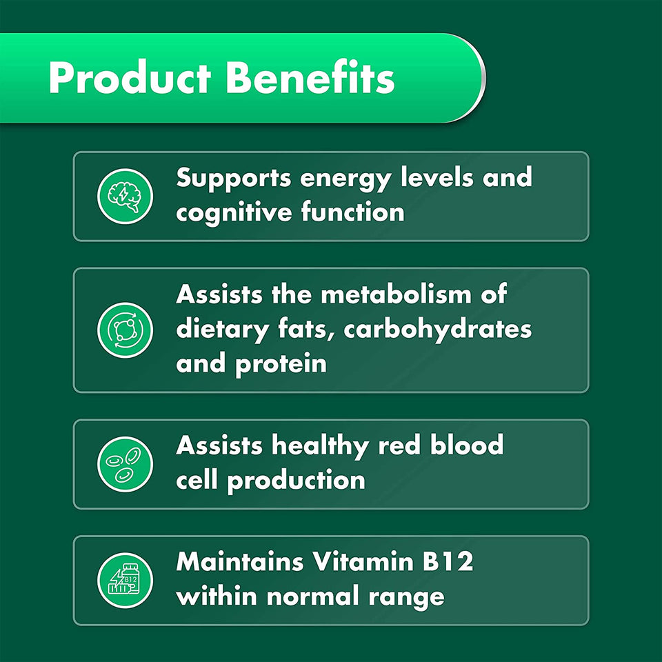 Vitamin B12 1000Mcg with Vitamin B for Energy - Supports Nervous System Function, 60 Tablets