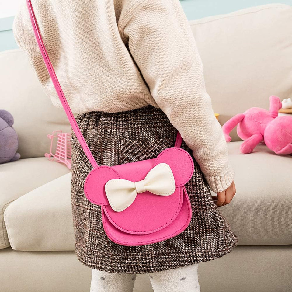 Little Girls Toddlers Mini Crossbody Shoulder Bag Coin Purse with Cute Mouse Ear Bowknot