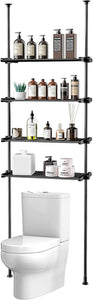 Adjustable over the Toilet Storage Floor to Ceiling, Freestanding Bathroom Organizer over Toilet Shelf with Tension Poles, 4 Tier Metal Rack (Black)