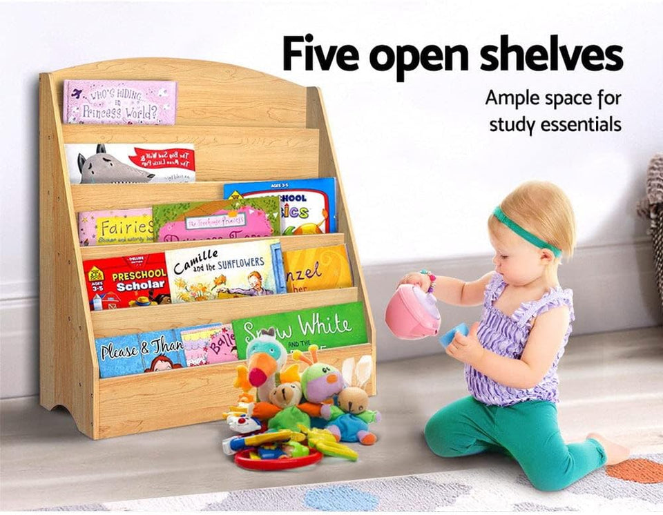 Kids Bookcase, Keezi 5-Tier Wooden Kids Bookshelf Magazines Display Rack Stand - Natural