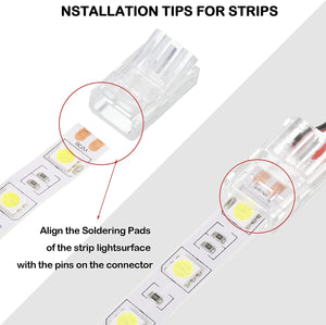 RGB LED Light Strip Connectors 20 Waterproof Adapter Transparent Solderless for Unwired Gapless Track Lighting Connector 5V 12V 24V (2 Pin, 10 Mm)