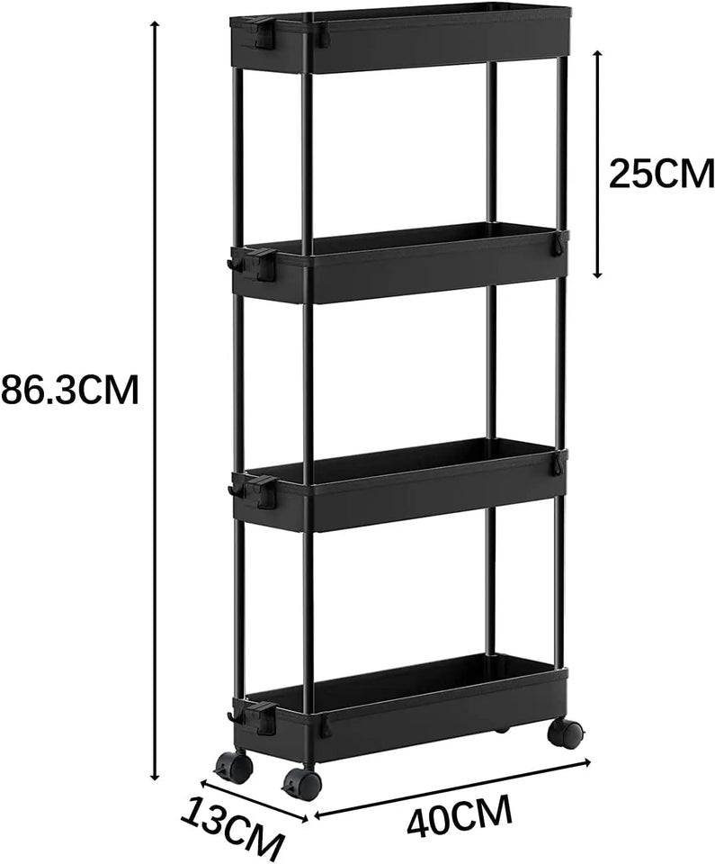 Slim Storage Cart with Wheels 4 Tier Kitchen Trolley Bathroom Storage Organizer Spice Cart Rolling Utility Cart Home Storage Organisation Laundry Shelving Room Storage Trolley