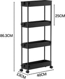 Slim Storage Cart with Wheels 4 Tier Kitchen Trolley Bathroom Storage Organizer Spice Cart Rolling Utility Cart Home Storage Organisation Laundry Shelving Room Storage Trolley