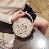 Forwe Little Girls Toddler Crossbody Purse with Pearl Flowers Mini Cute Princess Handbags Shoulder Chain Bag