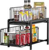 2 Tier under Sink Organizer with Sliding Pull Out Drawer,Multi-Purpose under Sink Shelf Storage Rack for Bathroom Kitchen Black