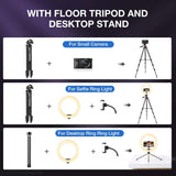 10'' Ring Light with 51” Tripod Flexible Stand LED Selfie Ringlight 10 Brightness with Camera Remote Shutter Phone Holder for Tiktok Youtube Video Live Stream Makeup