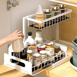 Kitchen Storage & Organisation, under Sink Storage,2 Tier under Sink Organiser, Sliding Cabinet Drawer Storage with Non-Slip Pads,Multi-Purpose under Sink Shelf Organizer