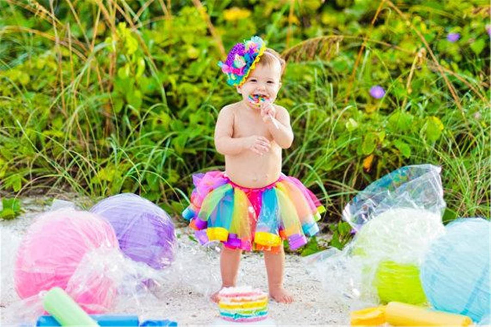Girls Layered Rainbow Tutu Skirt with Unicorn Horn Headband Outfits for Birthday Party Dress Up