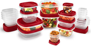 42-Piece Food Storage Containers with Lids, Salad Dressing and Condiment Containers, and Steam Vents, Microwave and Dishwasher Safe, Red (Pack of 21)