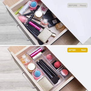 14 PCS Clear Plastic Drawer Organizer Tray for Makeup, Kitchen Utensils, Jewelries and Gadgets