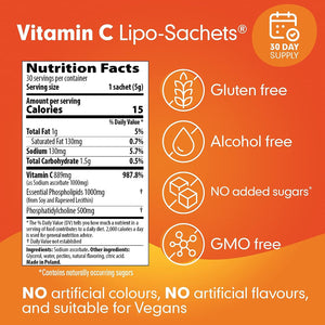 Lipo-Sachets Liposomal Vitamin C 1000Mg - 30 Liquid Vitamin C Packets of Strong High Absorption Liposomal Vitamin C Gel. Efficient Vit C Delivery. No Added Sugar Vitamin C Liposomal for Immune Support