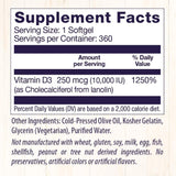 Vitamin D3 10,000 IU (Non-Gmo), 360 Softgels