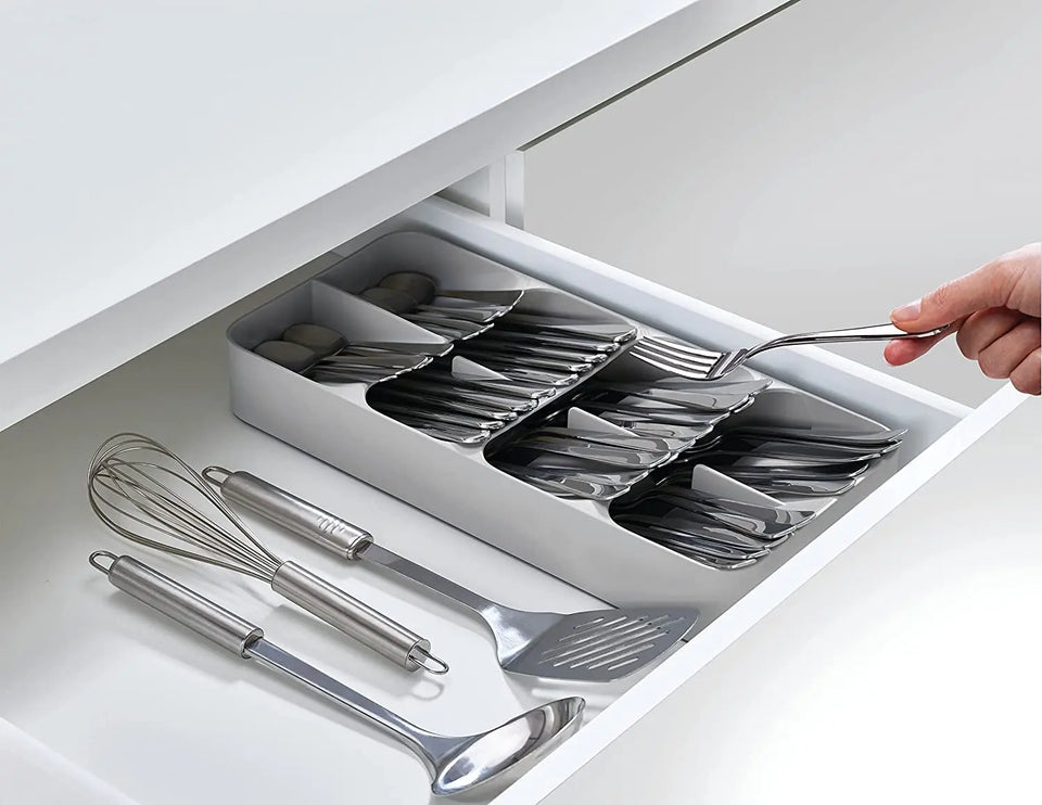 Dream Drawers 2-Piece Drawer Organisation Set with Large Cutlery Organiser and Knife Organiser - Grey