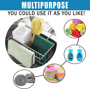 Sink Caddy with Self-Adhesive Sponge and Soap Holder, Kitchen Sink Rack, Stainless Steel Hanging In-Sink Caddy, Kitchen Sink Storage Organizer Basket and Sink Draining Towel Rack