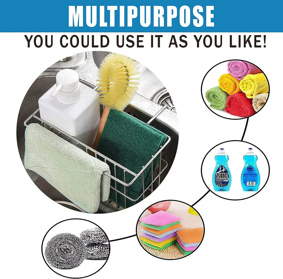 Sink Caddy with Self-Adhesive Sponge and Soap Holder, Kitchen Sink Rack, Stainless Steel Hanging In-Sink Caddy, Kitchen Sink Storage Organizer Basket and Sink Draining Towel Rack